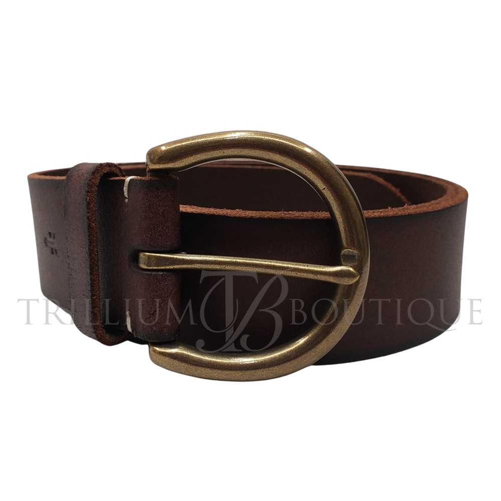 FRYE Belt Brown Flat Distressed Leather & Antiqued Buckle Vintage Inspired - Picture 4 of 6